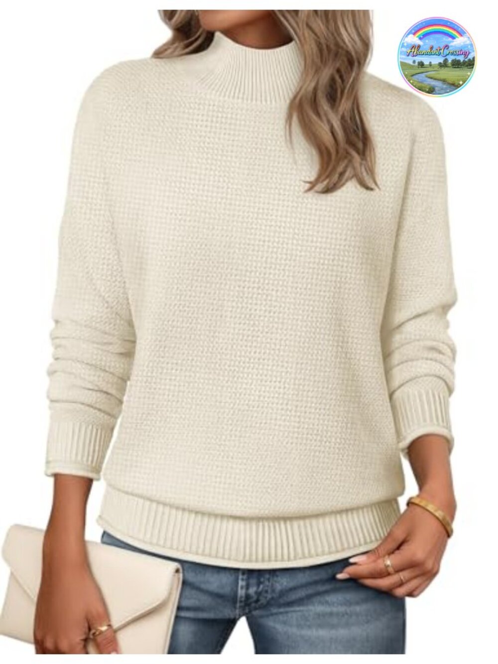 Womens Turtleneck Long Sleeve Cozy Knit Sweater Loose Fit Ribbed Cuffs
